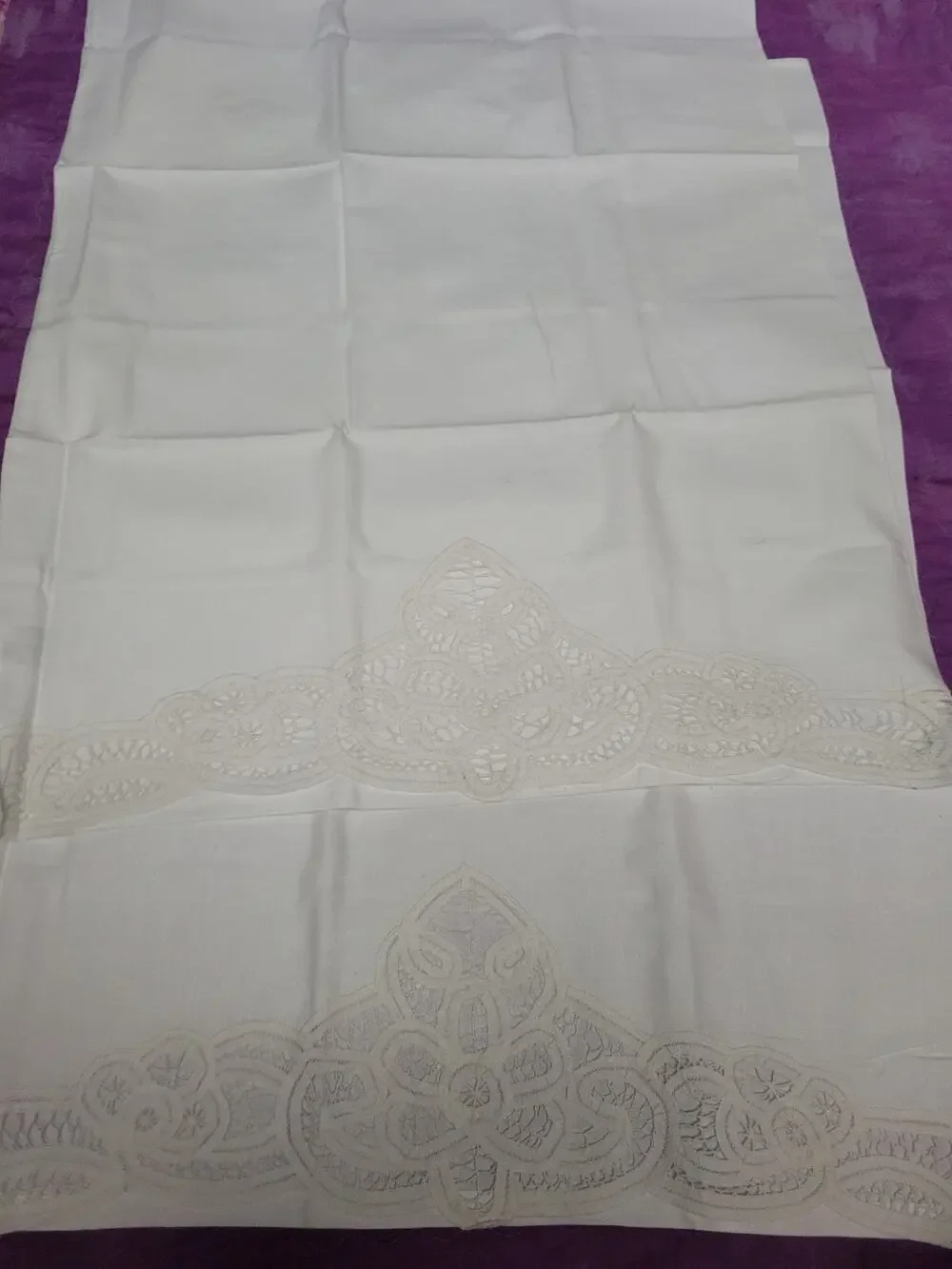 Antique Linen Embroidered Floral Embroidery Trim Pillowcase Set 2